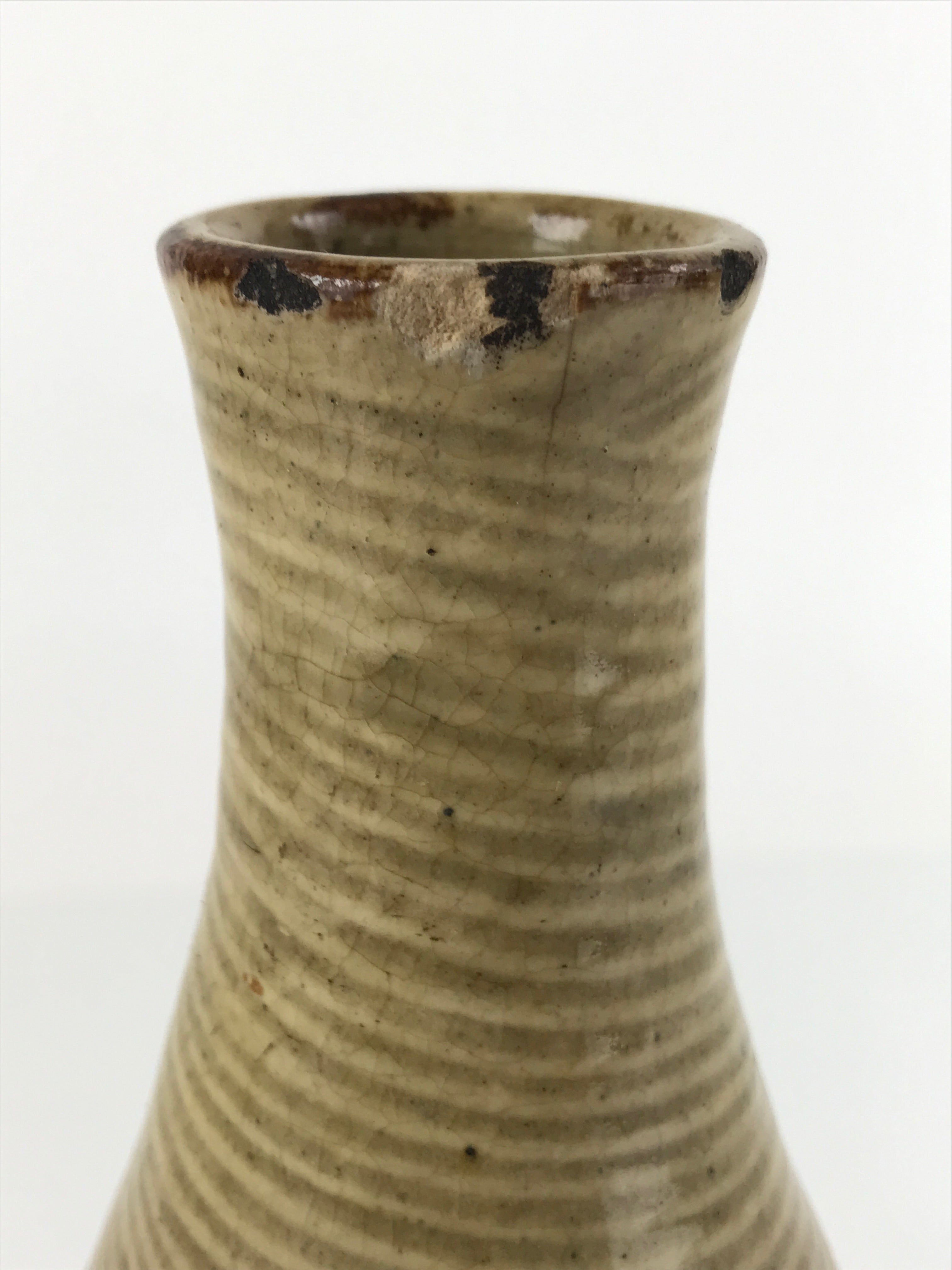 Antique Japanese Ceramic Sake Bottle Tokkuri Large Tall Brown Line Design TS628