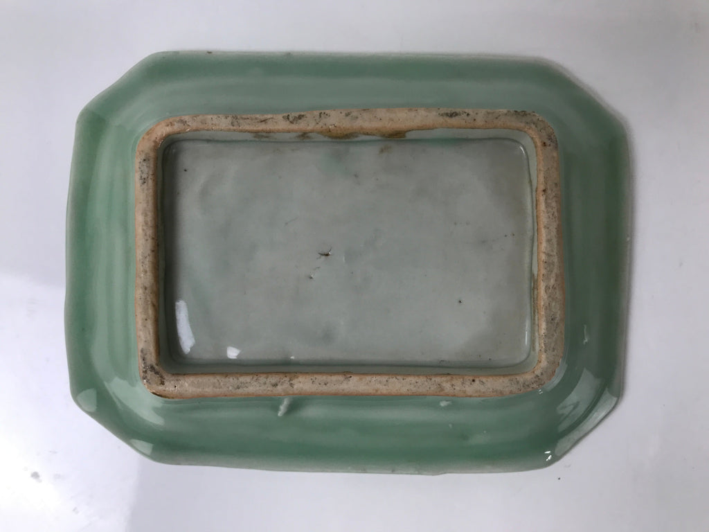 Antique Japanese Ceramic Small Plate Kozara Pottery Celadon Ho-Oh Green Y253