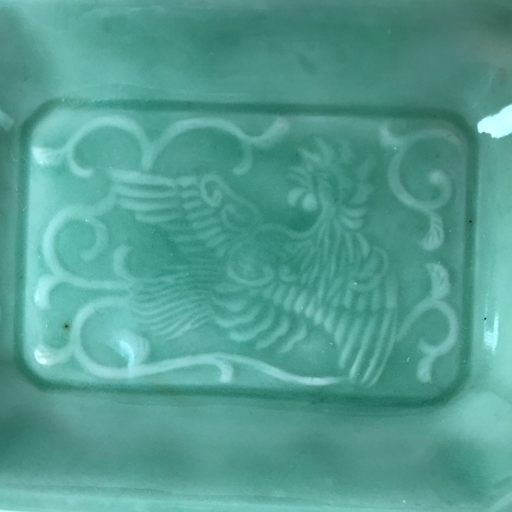 Antique Japanese Ceramic Small Plate Kozara Pottery Celadon Ho-Oh Green Y253