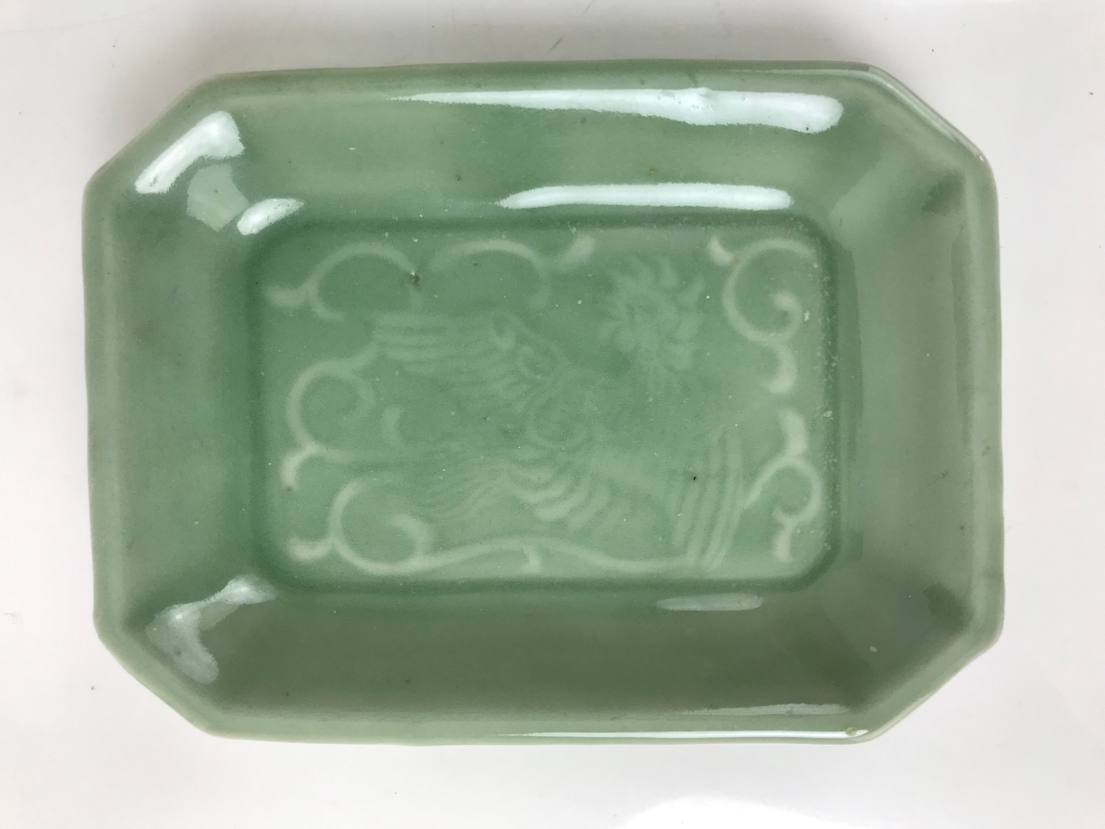 Antique Japanese Ceramic Small Plate Kozara Pottery Celadon Ho-Oh Green Y254