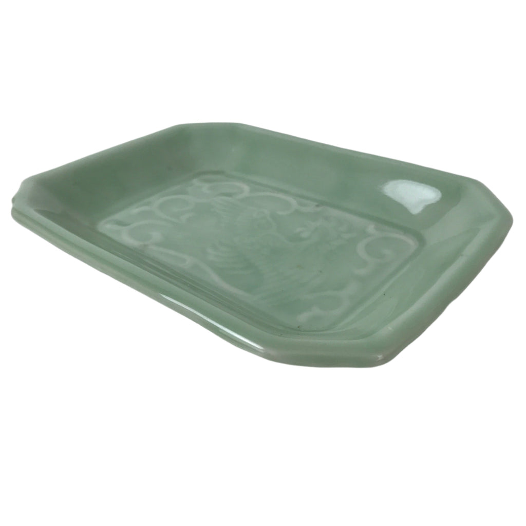 Antique Japanese Ceramic Small Plate Kozara Pottery Celadon Ho-Oh Green Y255
