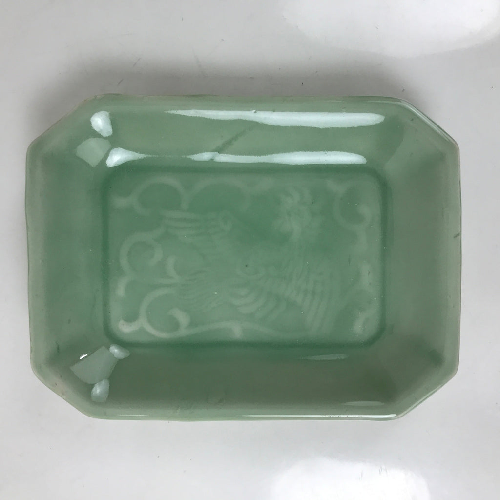 Antique Japanese Ceramic Small Plate Kozara Pottery Celadon Ho-Oh Green Y257