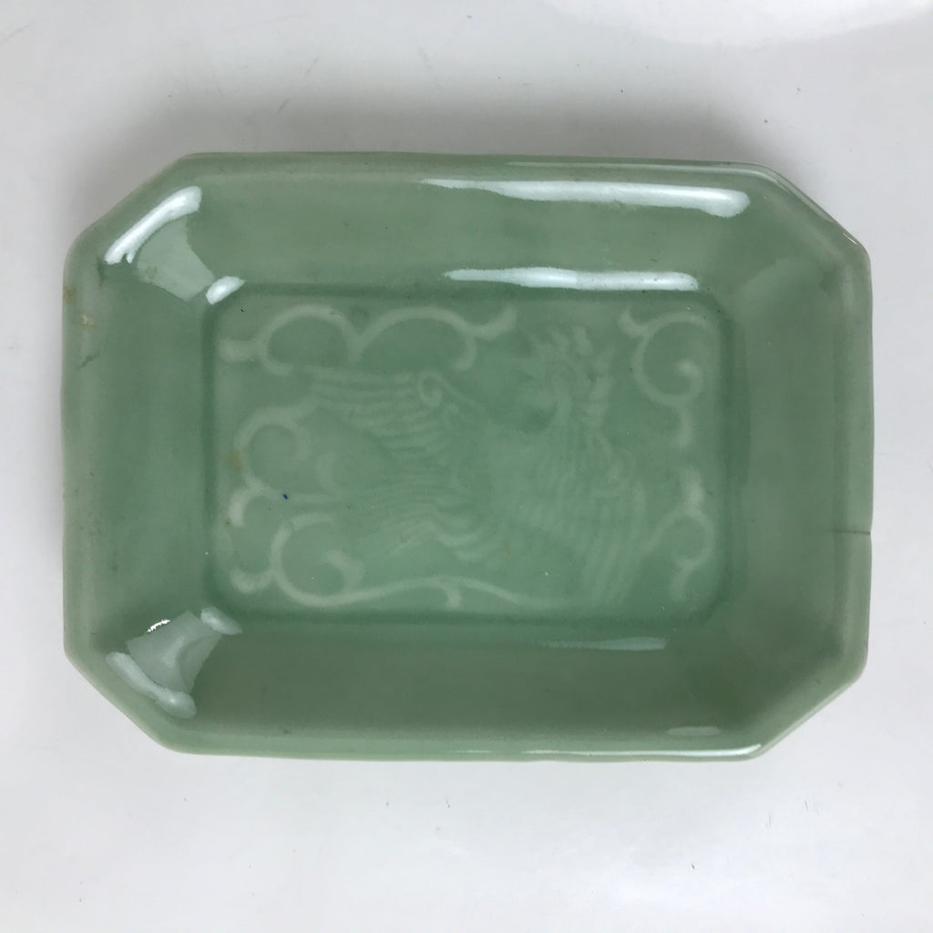 Antique Japanese Ceramic Small Plate Kozara Pottery Celadon Ho-Oh Green Y260