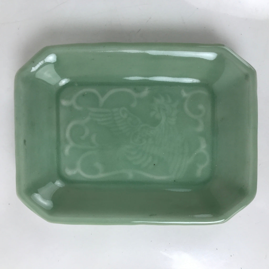 Antique Japanese Ceramic Small Plate Kozara Pottery Celadon Ho-Oh Green Y261