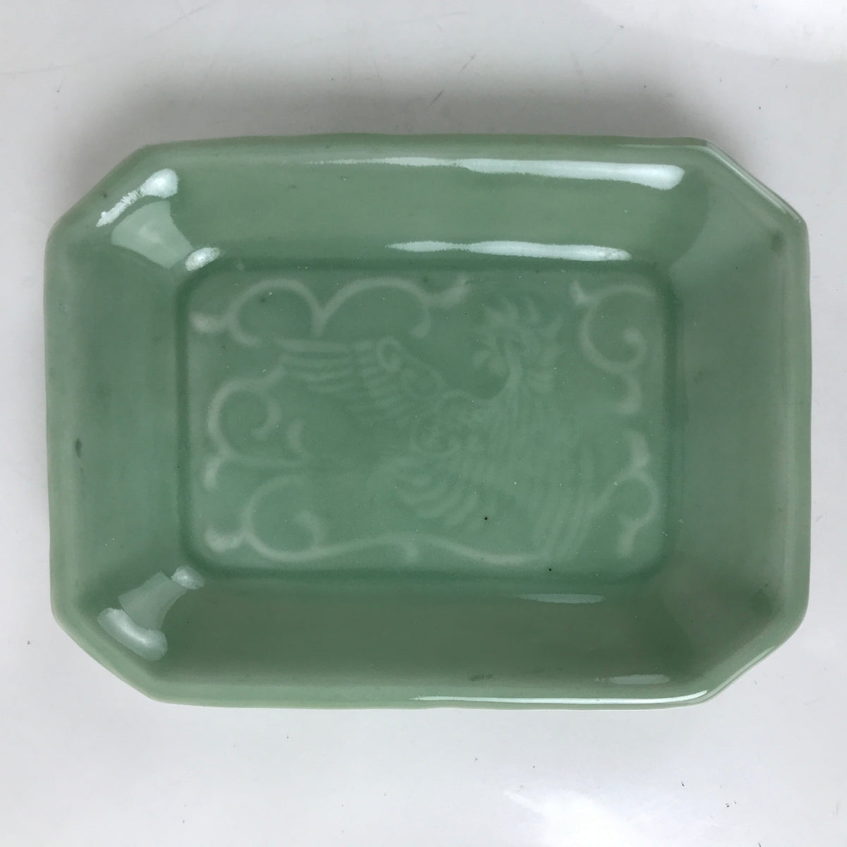 Antique Japanese Ceramic Small Plate Kozara Pottery Celadon Ho-Oh Green Y261