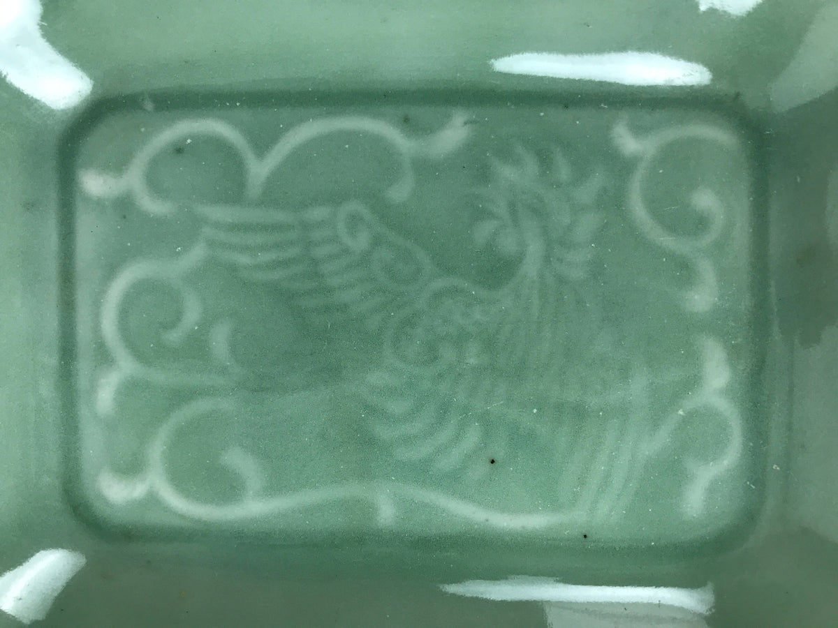 Antique Japanese Ceramic Small Plate Kozara Pottery Celadon Ho-Oh Green Y261