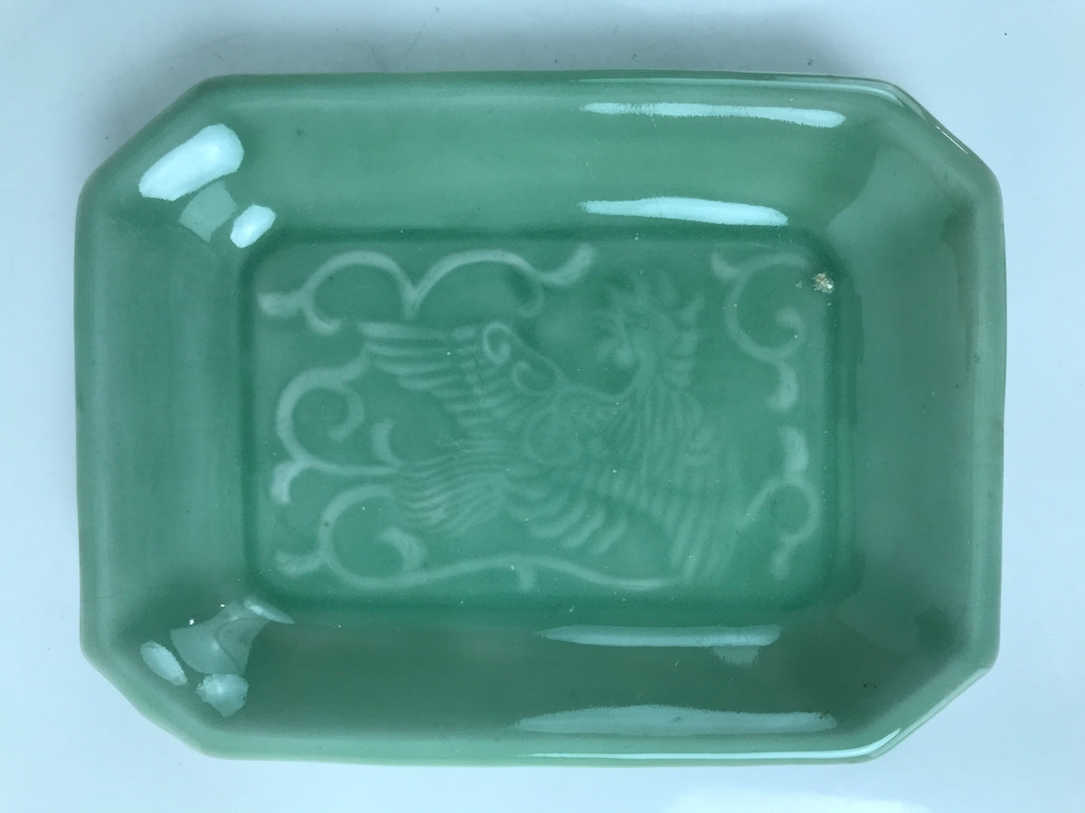 Antique Japanese Ceramic Small Plate Kozara Pottery Celadon Ho-Oh Green Y282