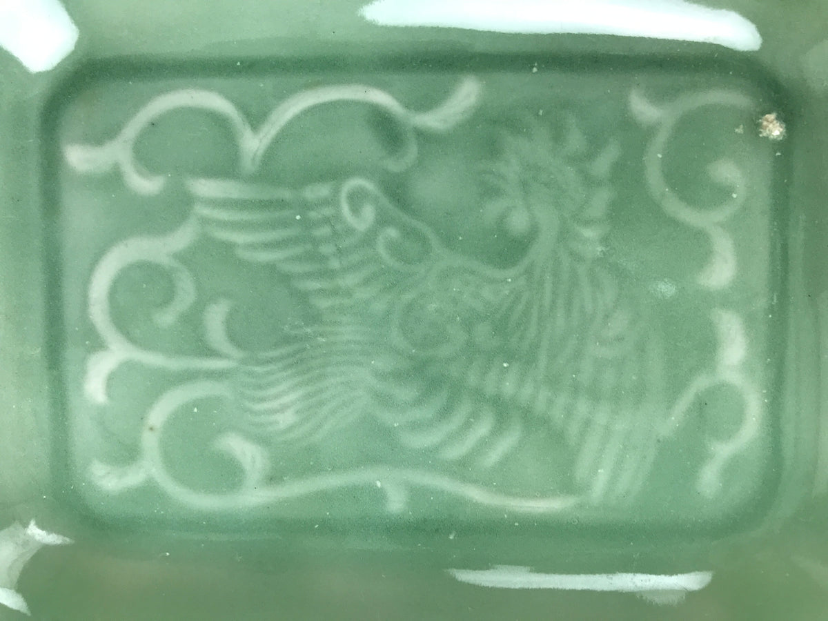 Antique Japanese Ceramic Small Plate Kozara Pottery Celadon Ho-Oh Green Y282