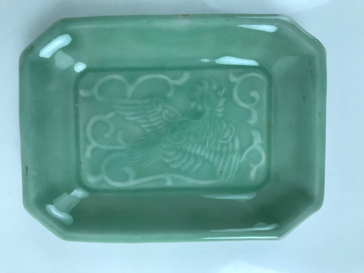 Antique Japanese Ceramic Small Plate Kozara Pottery Celadon Ho-Oh Green Y284