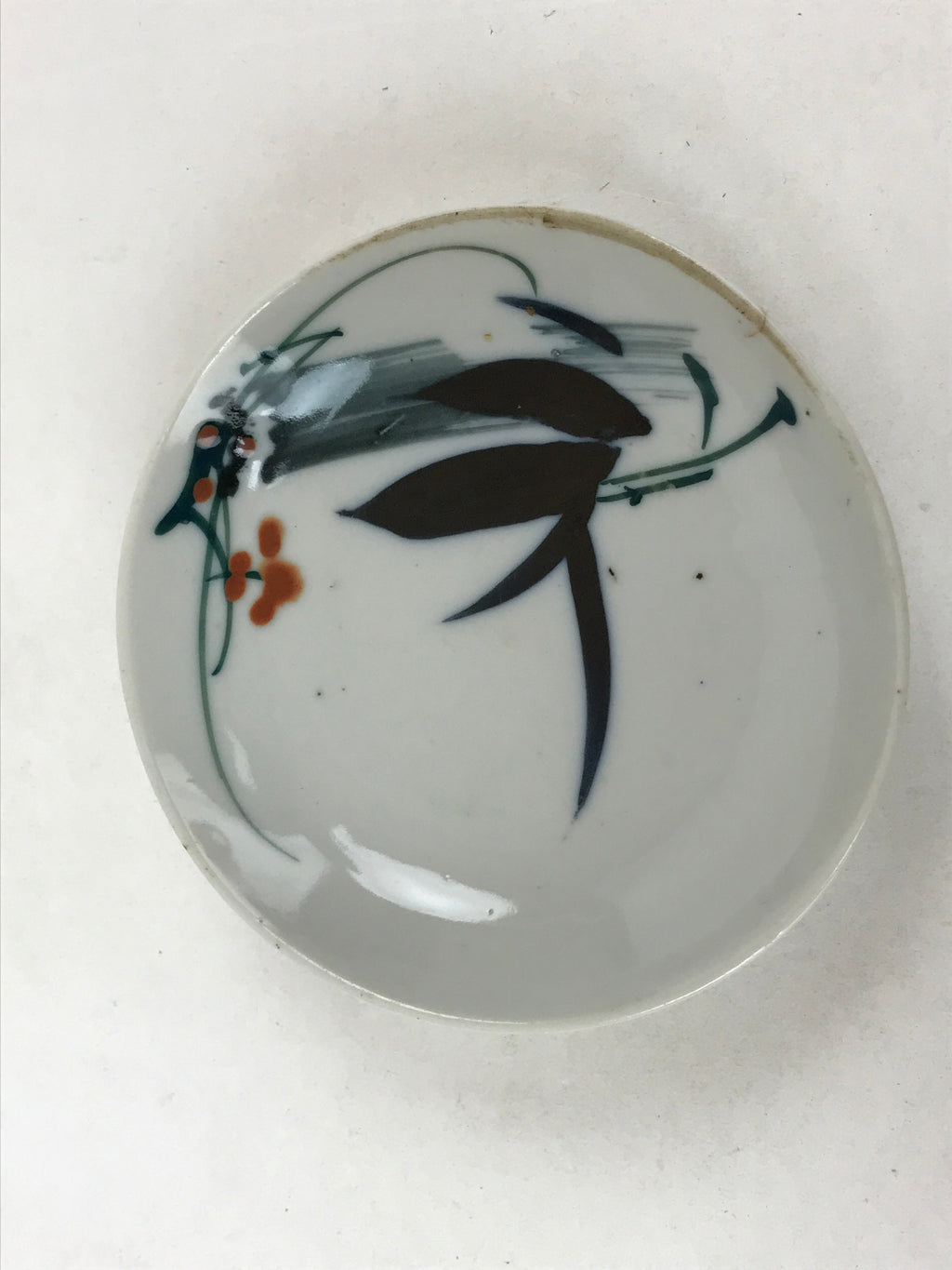 Antique Japanese Ceramic Small Plate Meimeizara Bamboo Plum Black Orange PY575