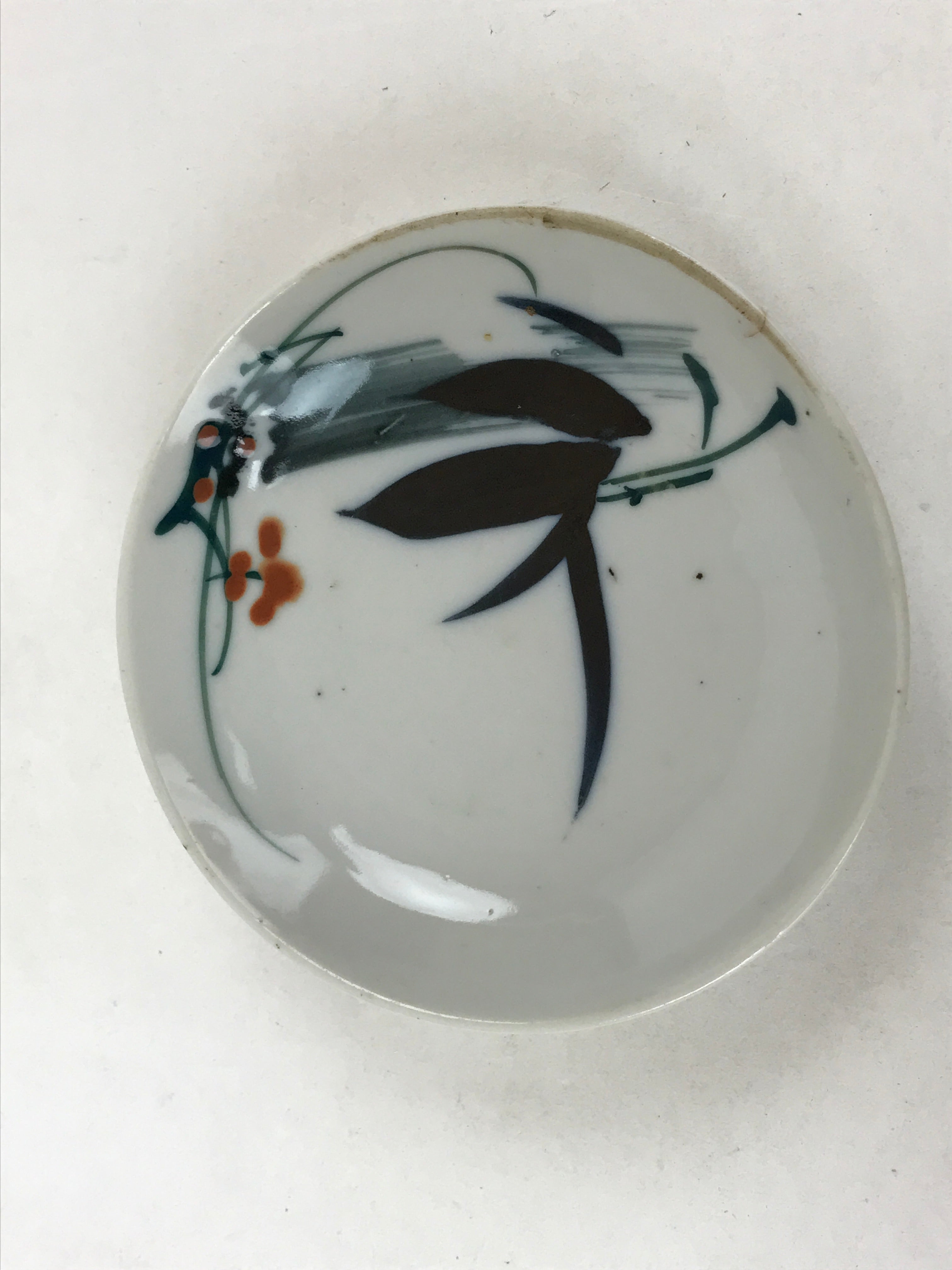Antique Japanese Ceramic Small Plate Meimeizara Bamboo Plum Black Orange PY575
