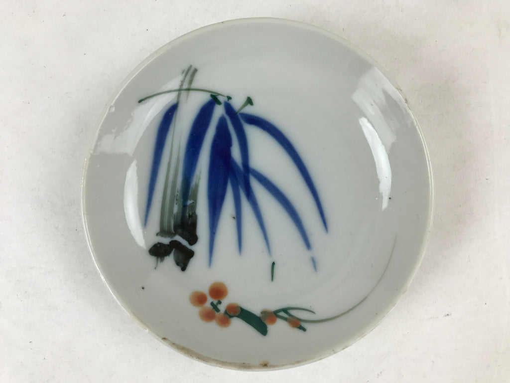 Antique Japanese Ceramic Small Plate Meimeizara Bamboo Plum Black Orange PY579