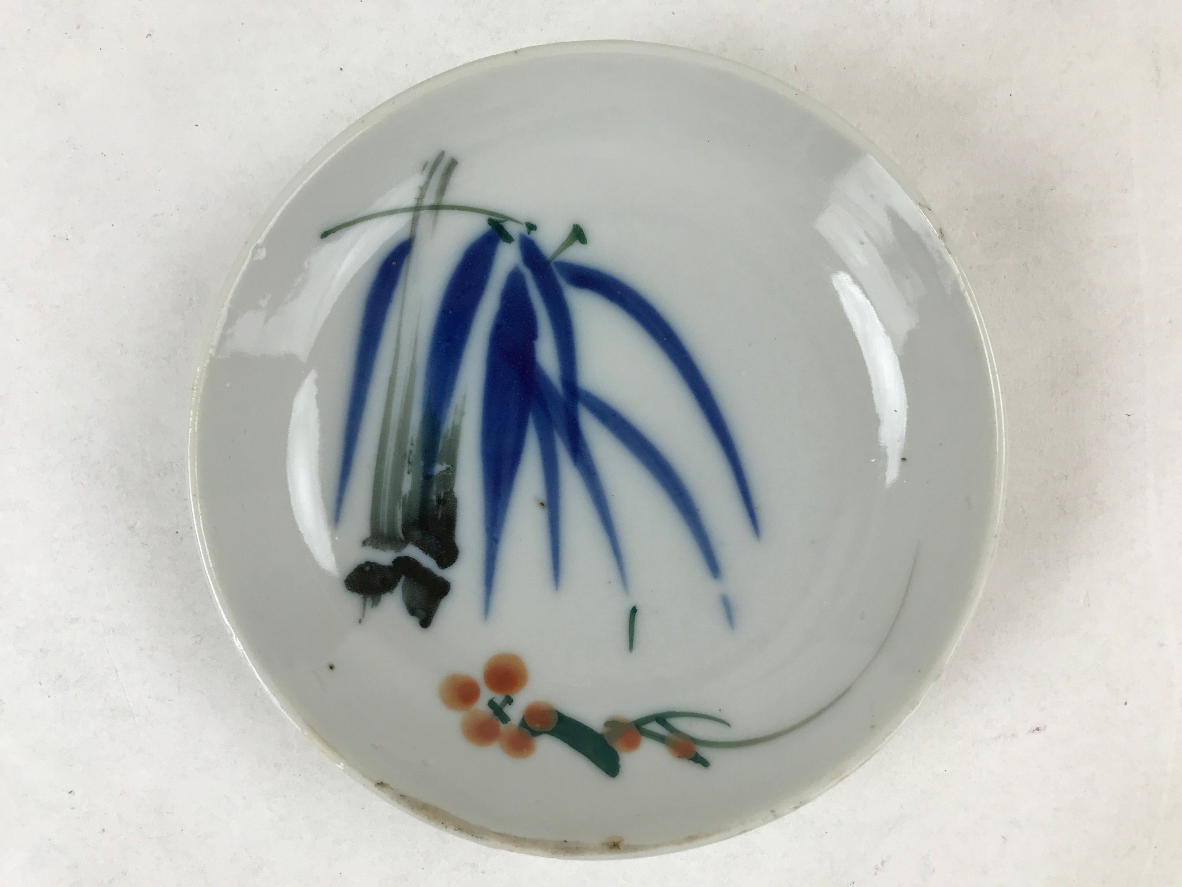 Antique Japanese Ceramic Small Plate Meimeizara Bamboo Plum Black Orange PY579