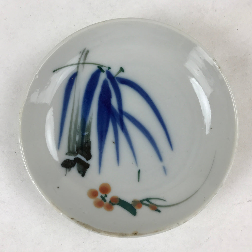 Antique Japanese Ceramic Small Plate Meimeizara Bamboo Plum Black Orange PY579