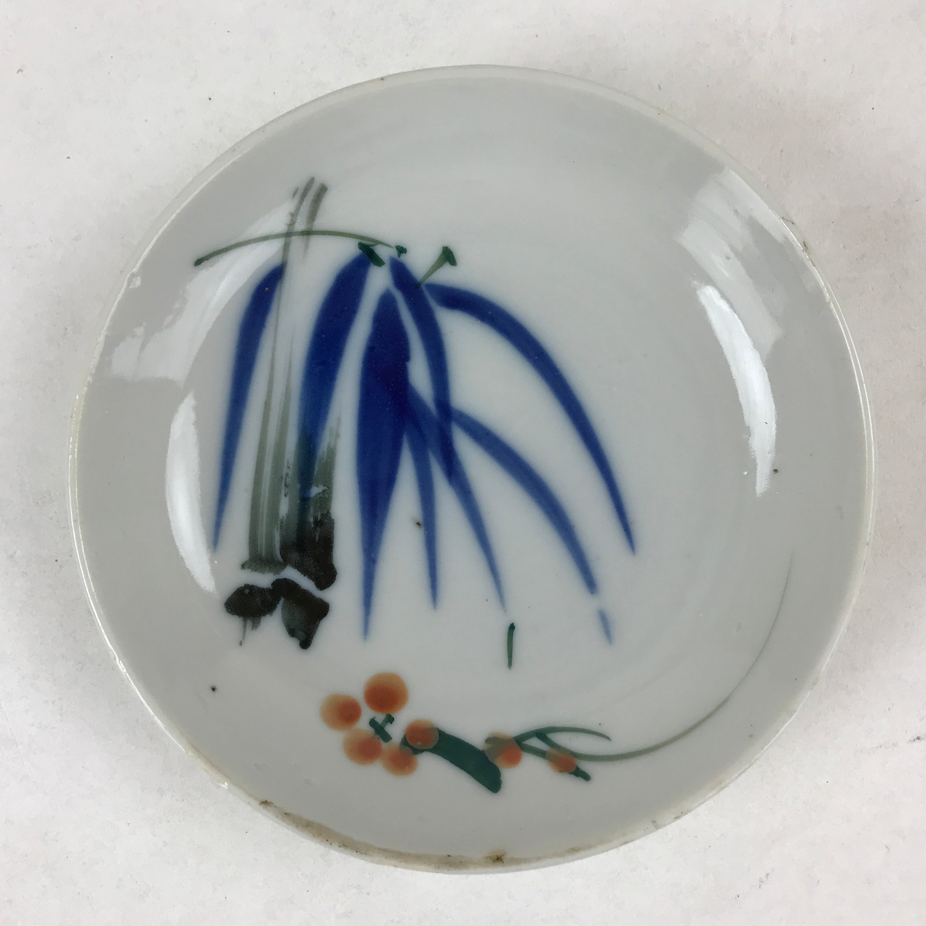 Antique Japanese Ceramic Small Plate Meimeizara Bamboo Plum Black Orange PY579