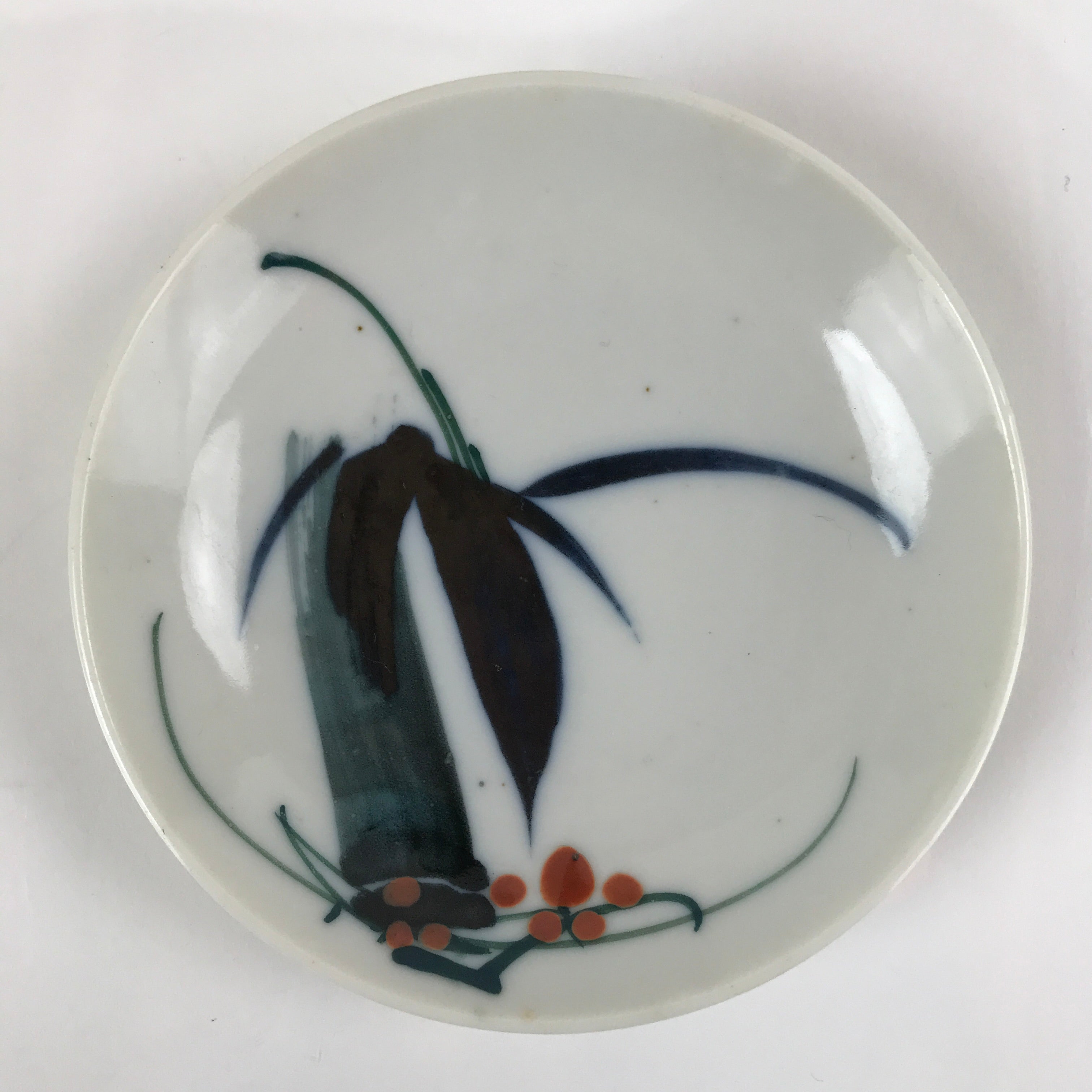 Antique Japanese Ceramic Small Plate Meimeizara Bamboo Plum Black Orange PY706