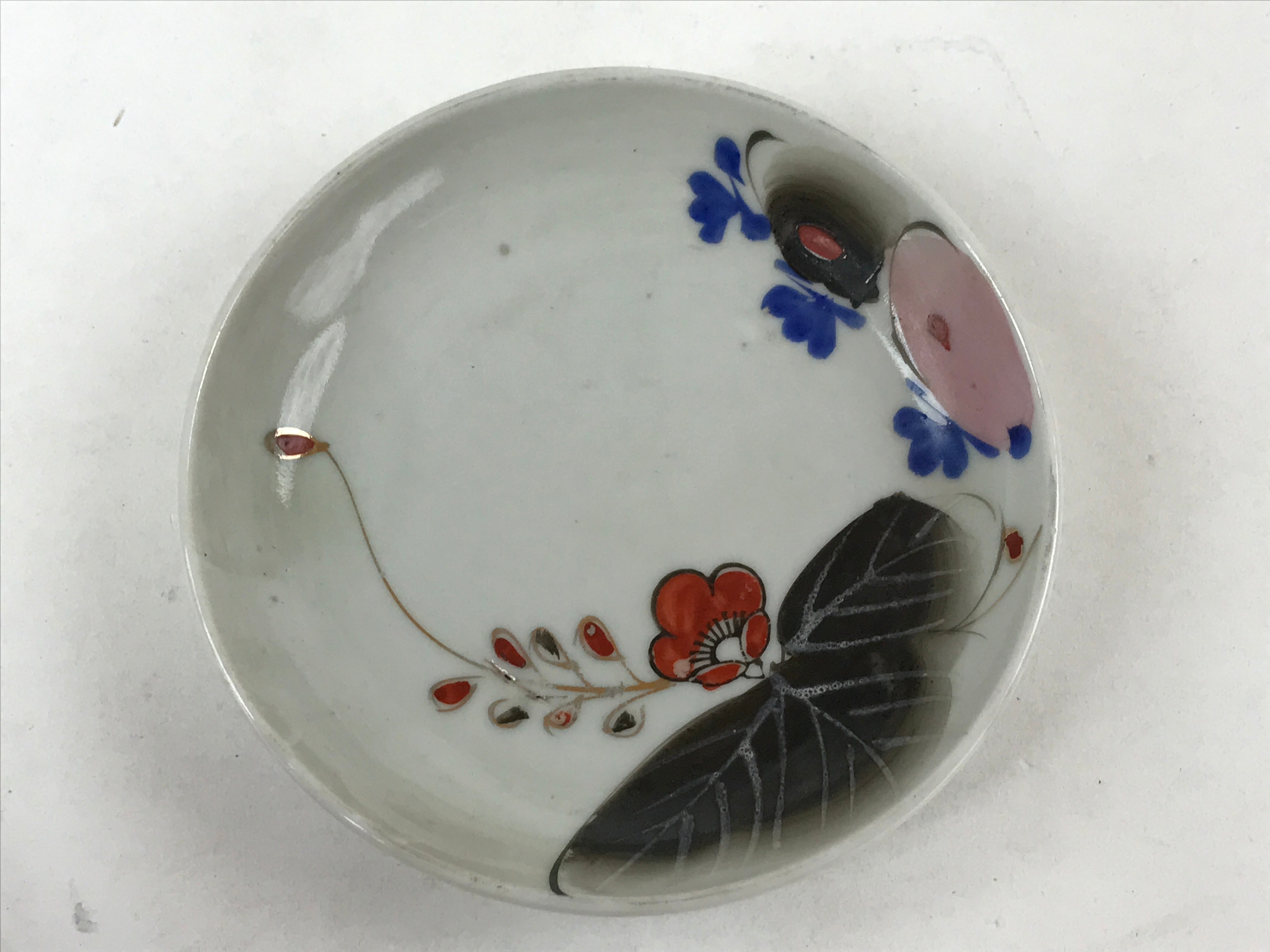 Antique Japanese Ceramic Small Plate Meimeizara Plum Blossom Floral White PY572