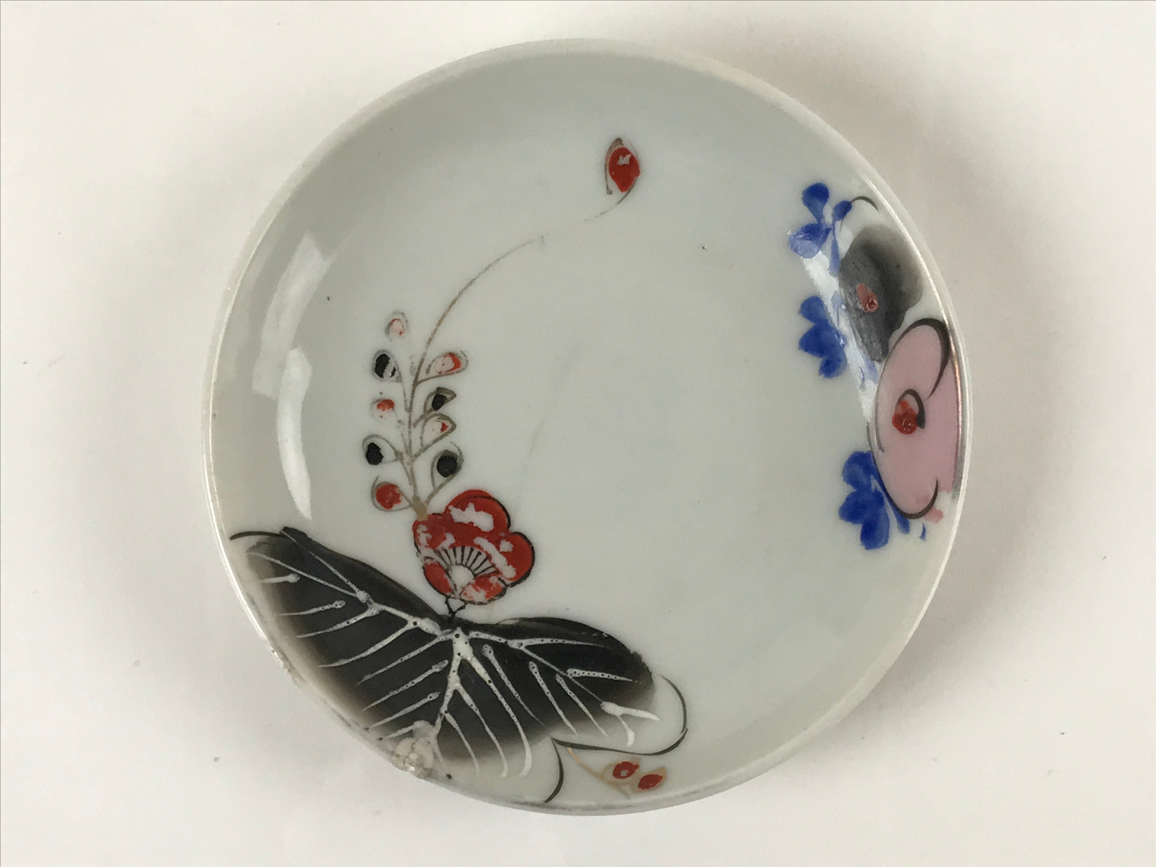 Antique Japanese Ceramic Small Plate Meimeizara Plum Blossom Floral White PY707