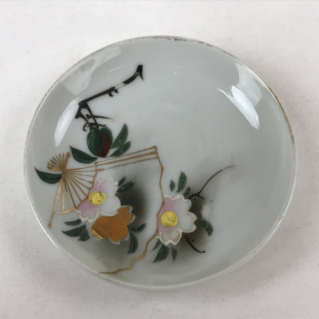 Antique Japanese Ceramic Small Plate Meimeizara Sakura Cherry Blossom Fan PY577