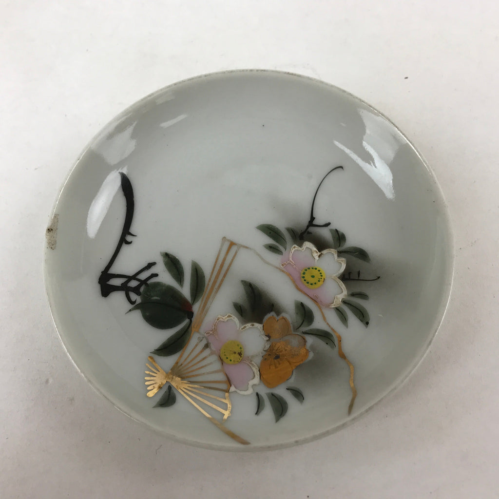 Antique Japanese Ceramic Small Plate Meimeizara Sakura Cherry Blossom Fan PY578
