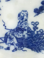 Antique Japanese Ceramic Small Plate Round White Blue Kozara PY481