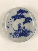 Antique Japanese Ceramic Small Plate Round White Blue Kozara PY481
