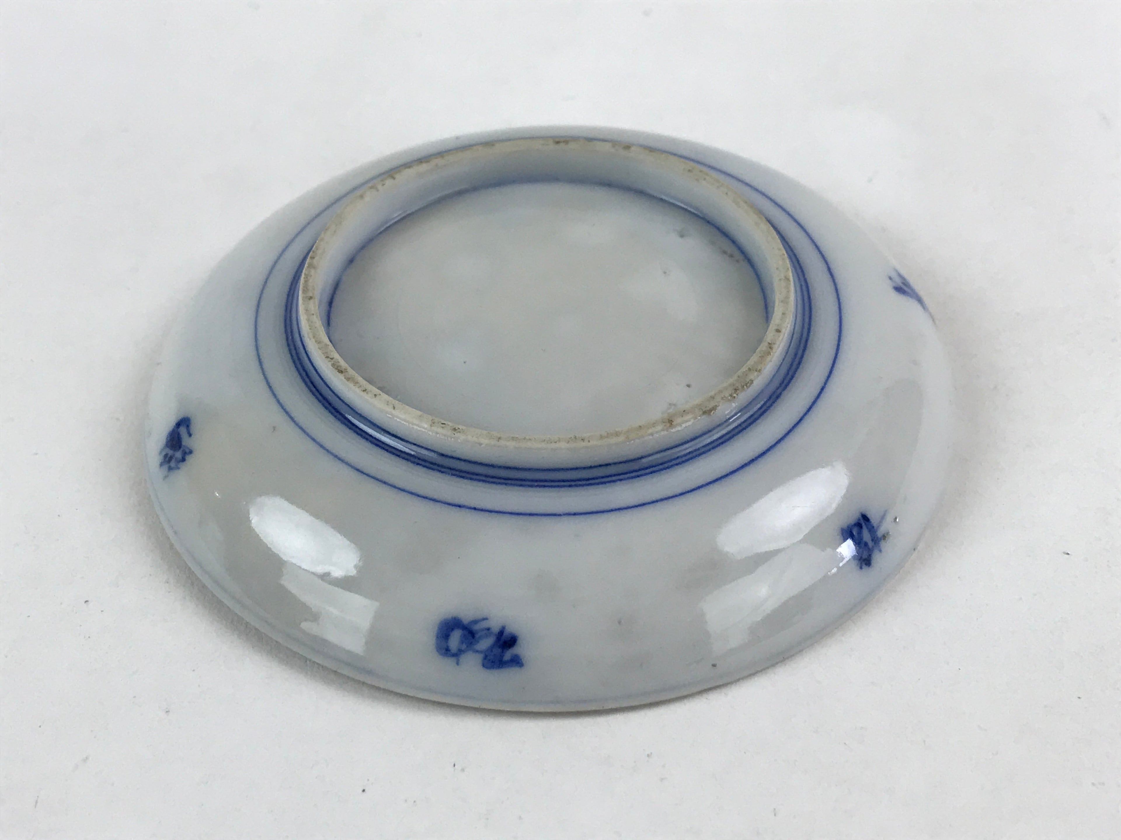 Antique Japanese Ceramic Small Plate Round White Blue Kozara PY481