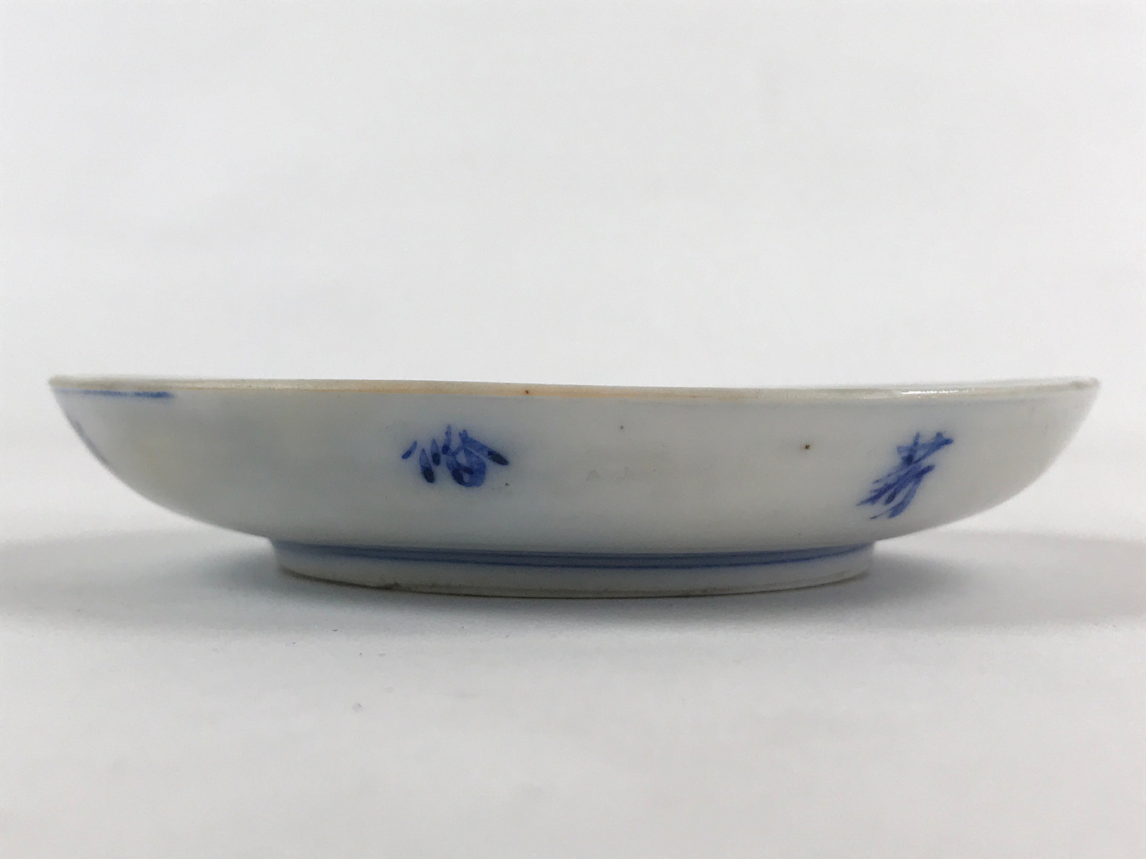 Antique Japanese Ceramic Small Plate Round White Blue Kozara PY481