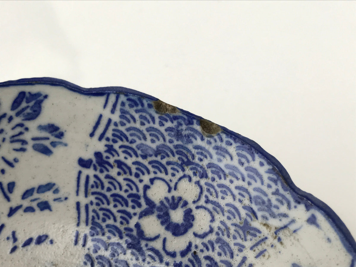 Antique Japanese Ceramic Sometsuke Bowl Cherry Blossom Floral Blue White PY661