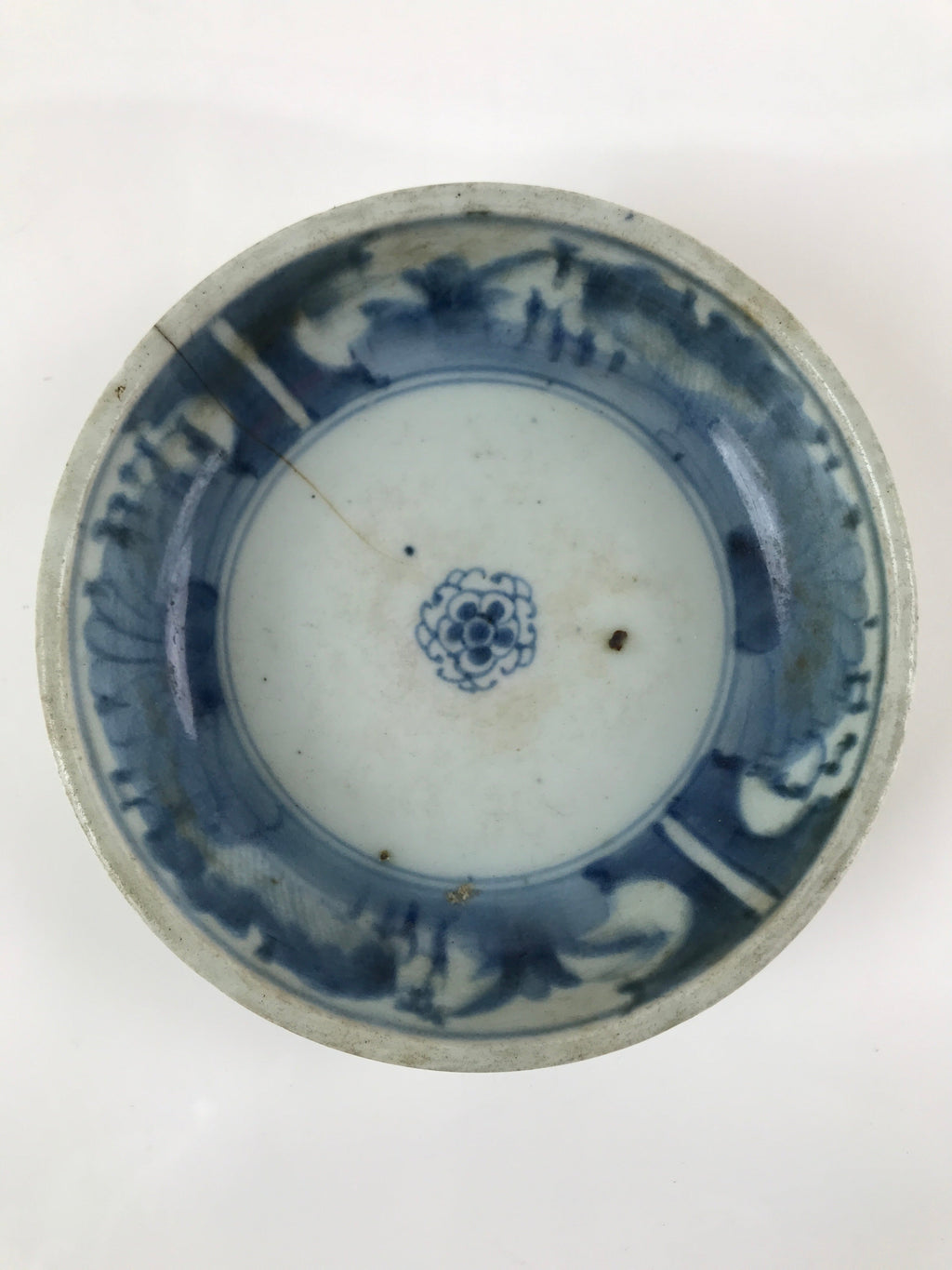 Antique Japanese Ceramic Sometsuke Bowl Chrysanthemum Blue White PY662