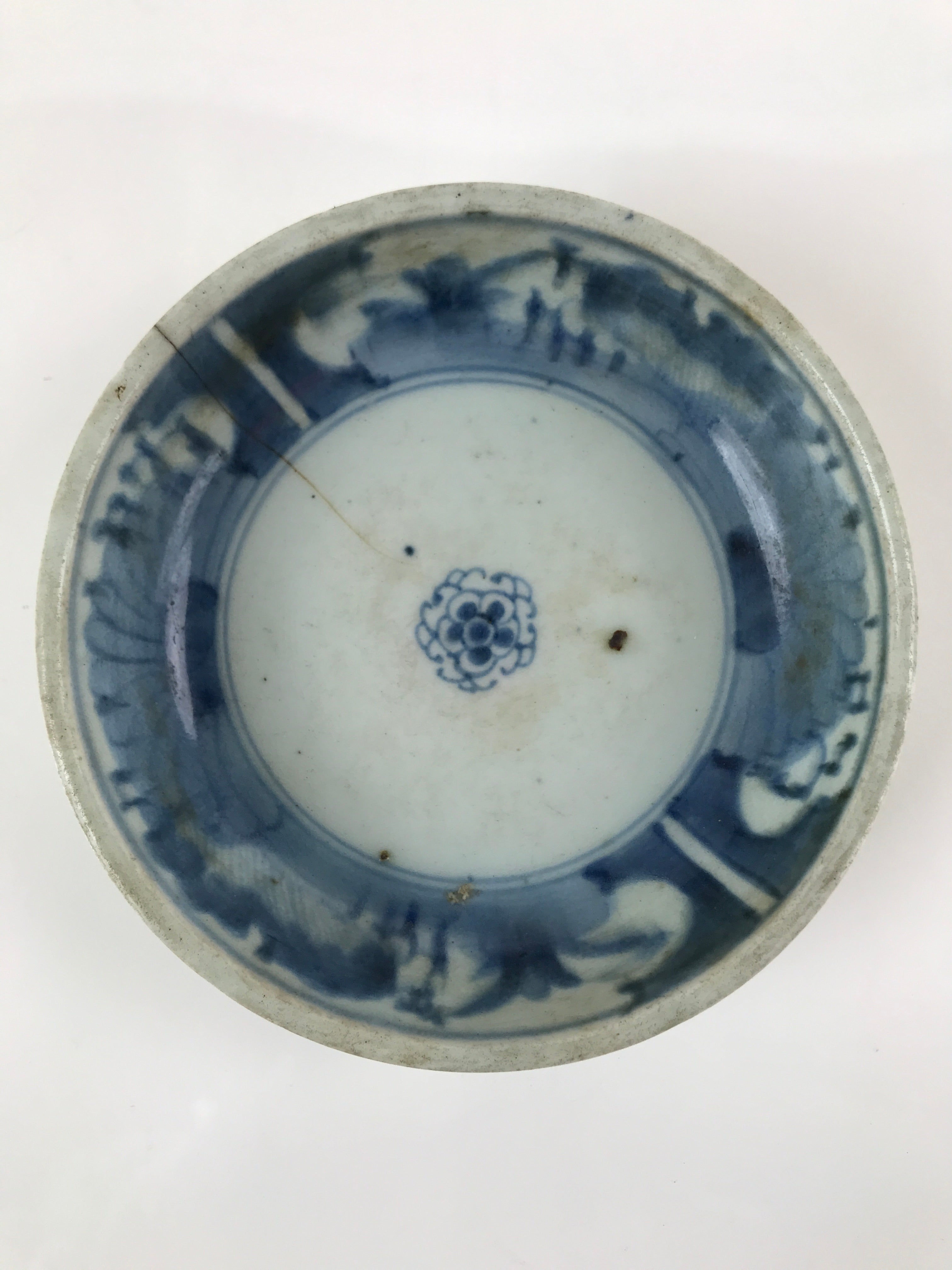 Antique Japanese Ceramic Sometsuke Bowl Chrysanthemum Blue White PY662