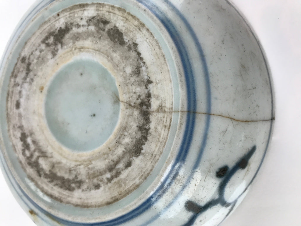 Antique Japanese Ceramic Sometsuke Bowl Chrysanthemum Blue White PY662
