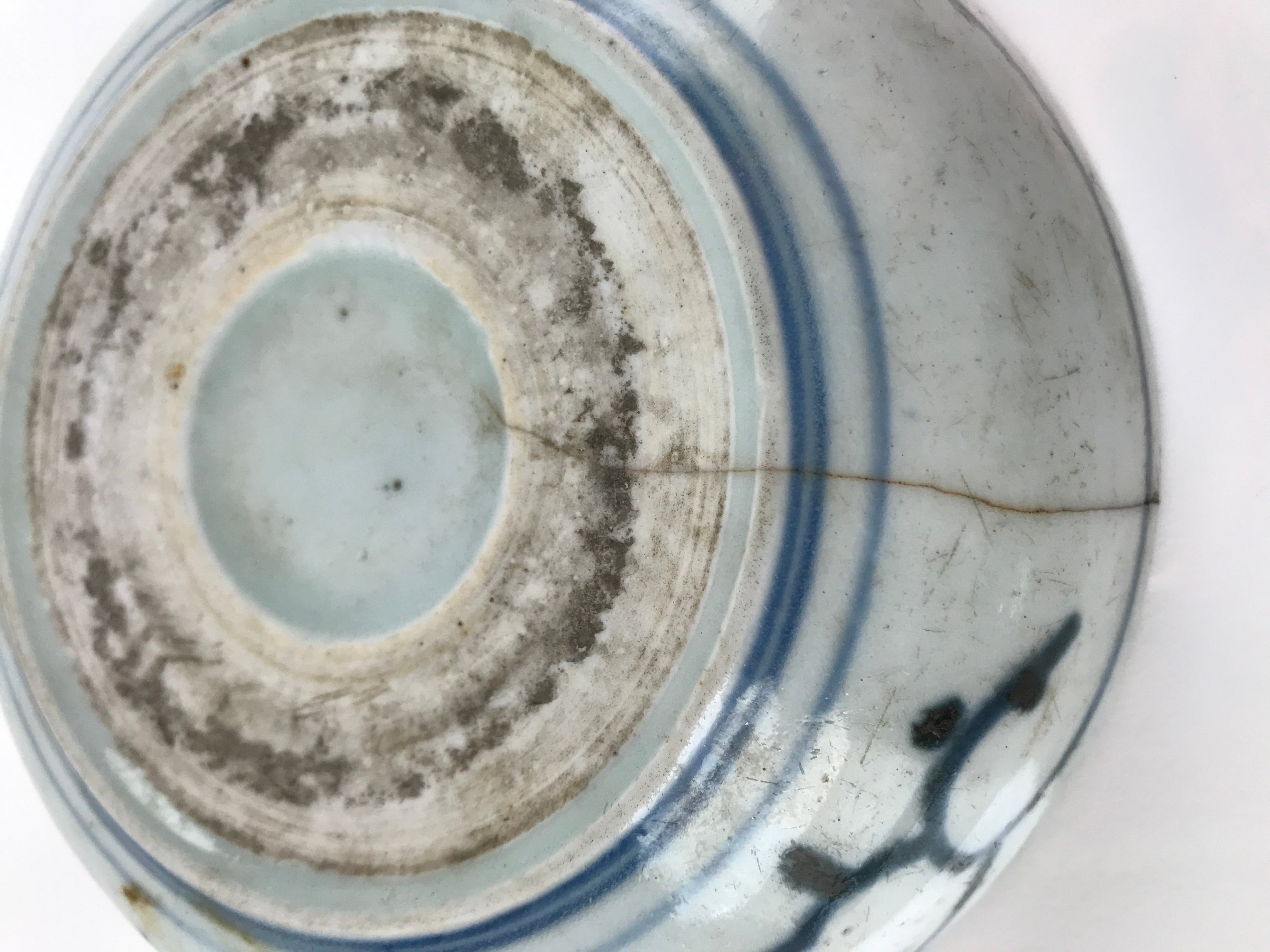 Antique Japanese Ceramic Sometsuke Bowl Chrysanthemum Blue White PY662