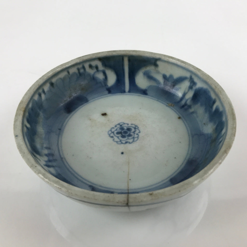 Antique Japanese Ceramic Sometsuke Bowl Chrysanthemum Blue White PY662