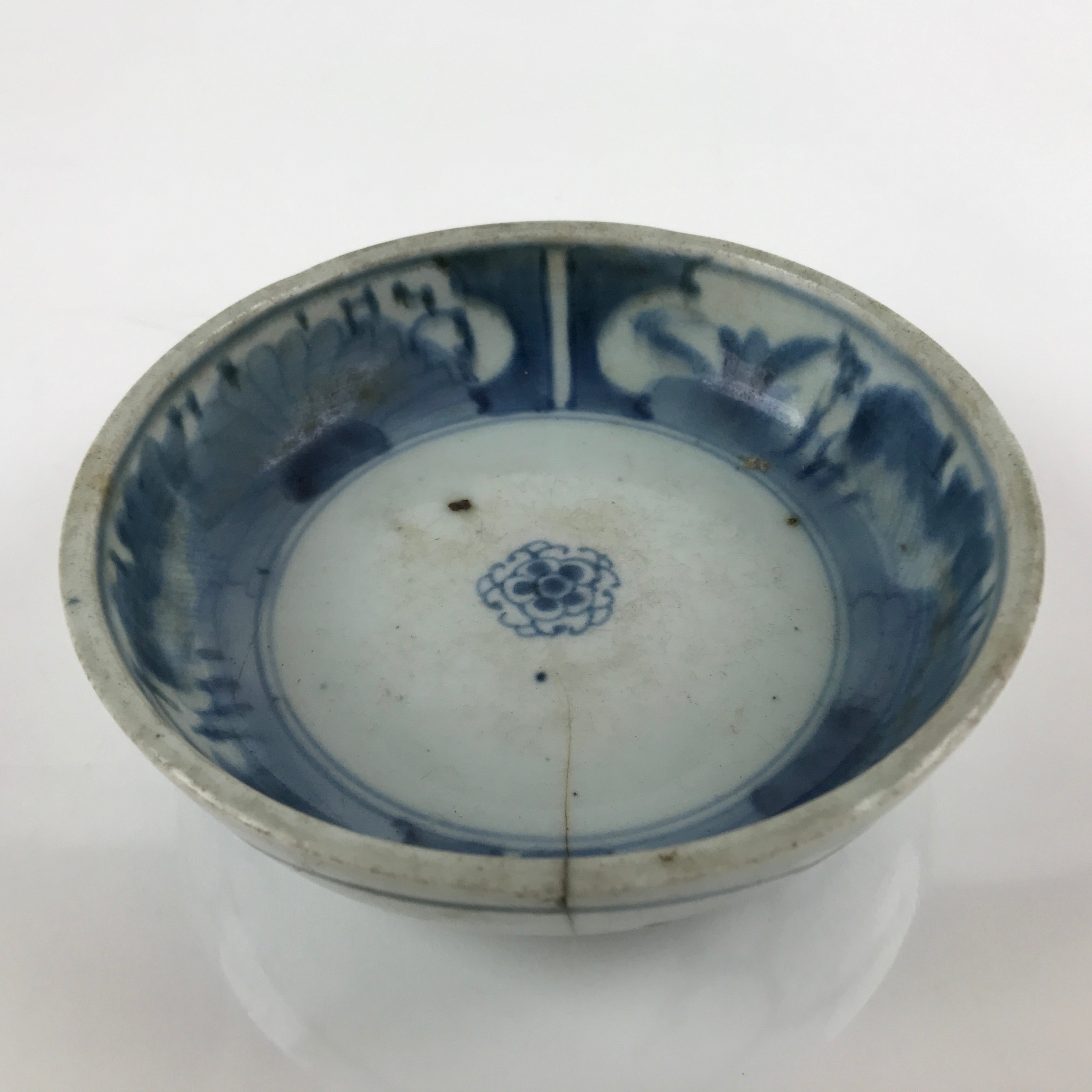 Antique Japanese Ceramic Sometsuke Bowl Chrysanthemum Blue White PY662