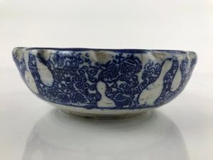 Antique Japanese Ceramic Sometsuke Bowl Shishi Lion Hyotan Gourd Blue PY660