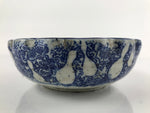 Antique Japanese Ceramic Sometsuke Bowl Shishi Lion Hyotan Gourd Blue PY660