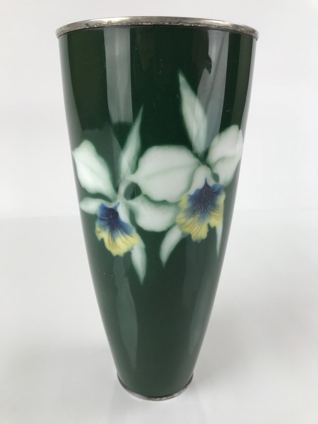 Antique Japanese Cloisonné Enamel Flower Vase Kabin Shippo Yusen Green FK95