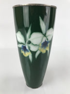 Antique Japanese Cloisonné Enamel Flower Vase Kabin Shippo Yusen Green FK95