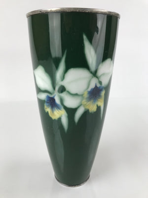 Antique Japanese Cloisonné Enamel Flower Vase Kabin Shippo Yusen Green FK95