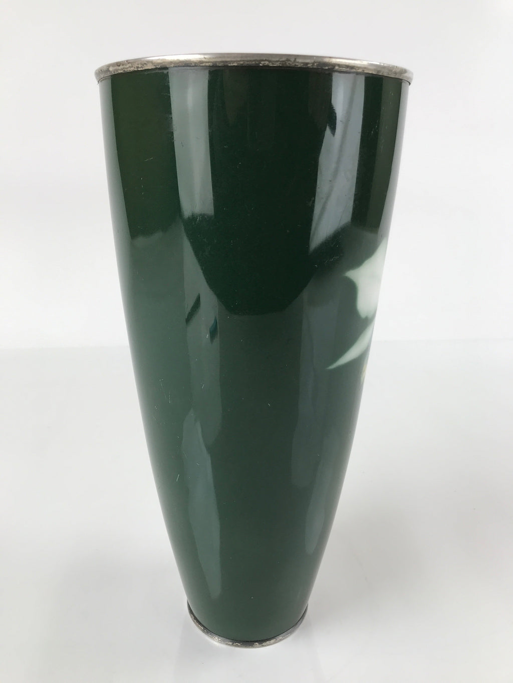 Antique Japanese Cloisonné Enamel Flower Vase Kabin Shippo Yusen Green FK95