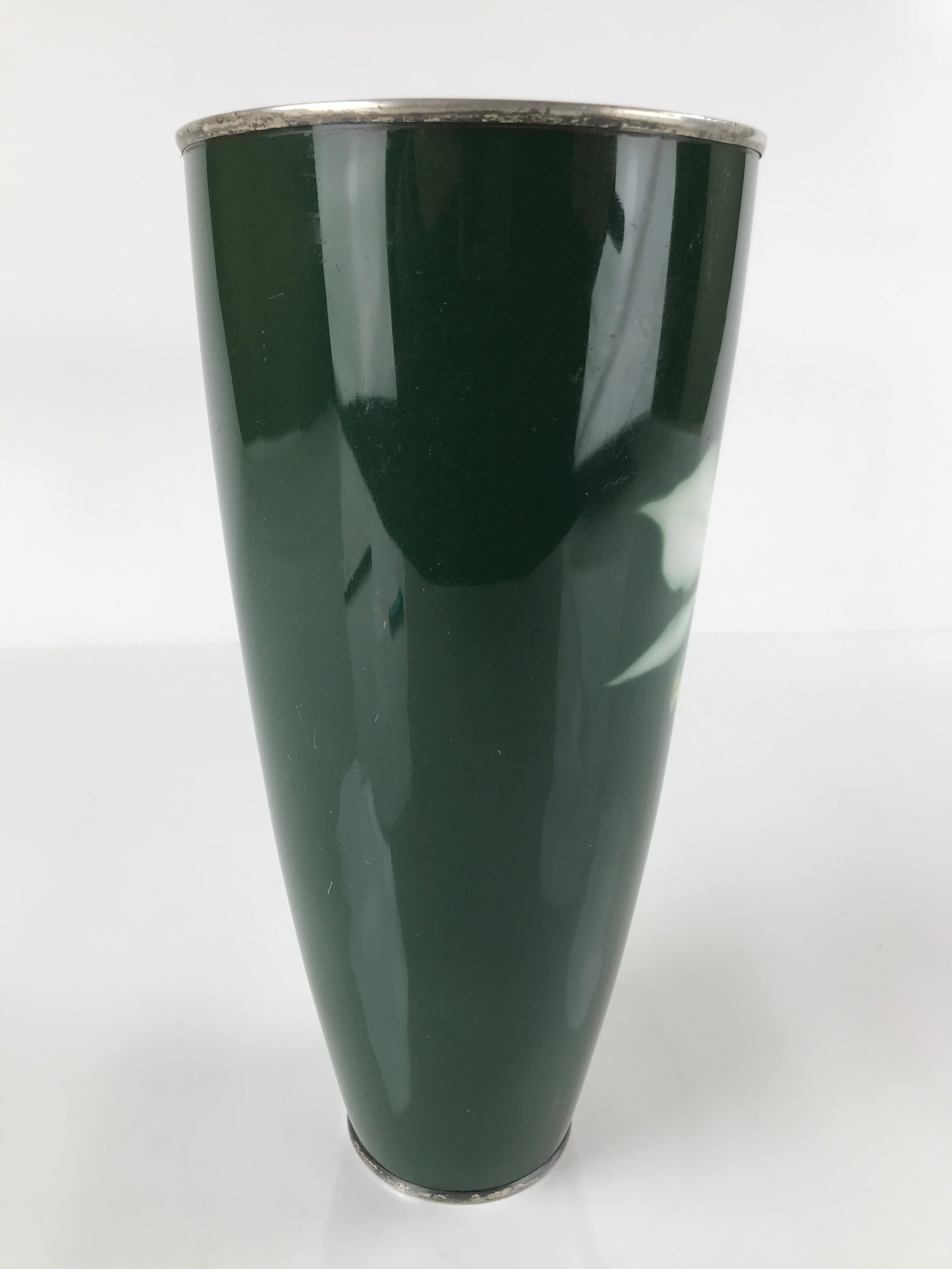 Antique Japanese Cloisonné Enamel Flower Vase Kabin Shippo Yusen Green FK95