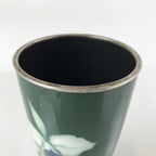 Antique Japanese Cloisonné Enamel Flower Vase Kabin Shippo Yusen Green FK95
