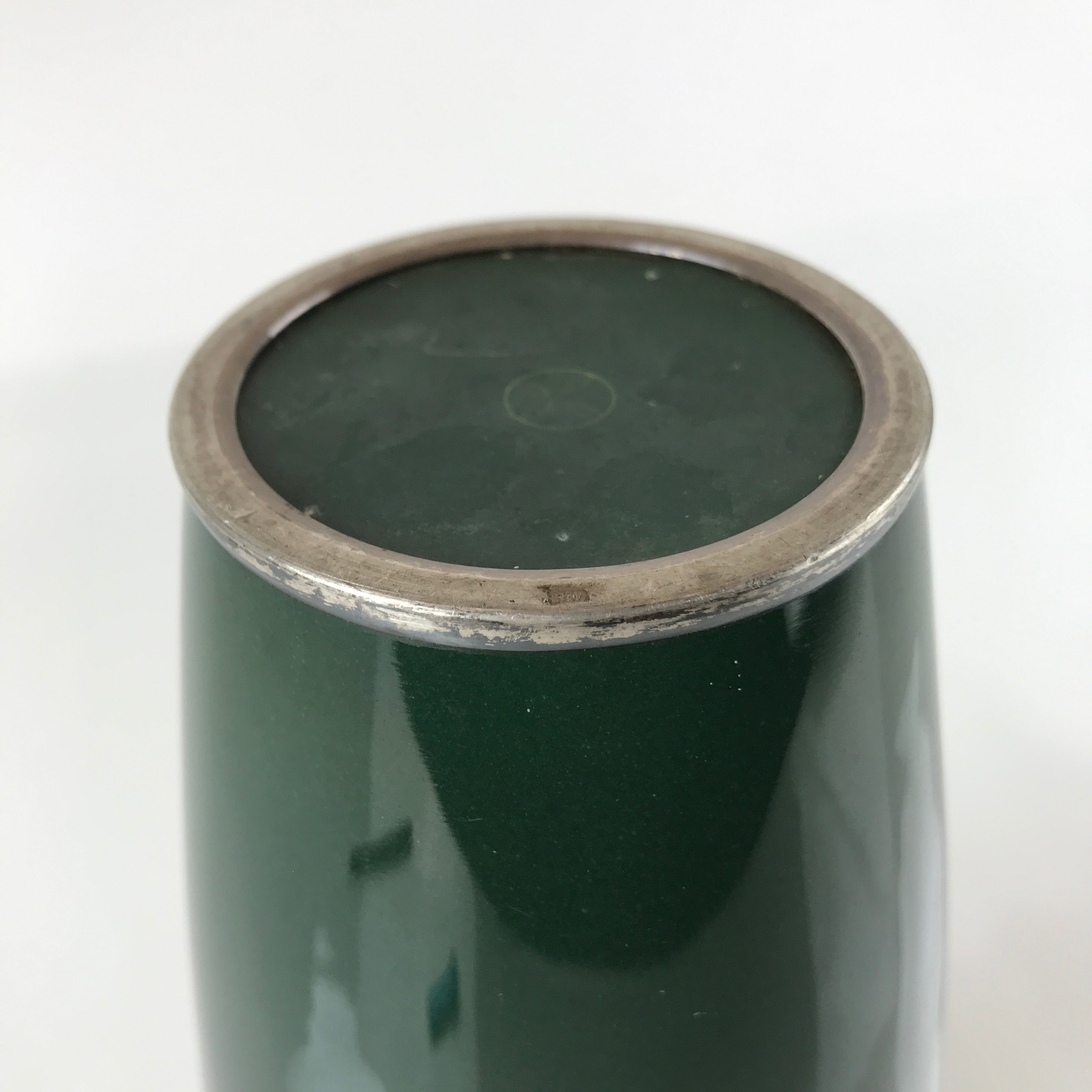 Antique Japanese Cloisonné Enamel Flower Vase Kabin Shippo Yusen Green FK95