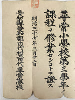 Antique Japanese Elementary School Grade Completion Certificate C1904 Paper P406