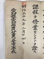 Antique Japanese Elementary School Grade Completion Certificate C1906 Paper P411