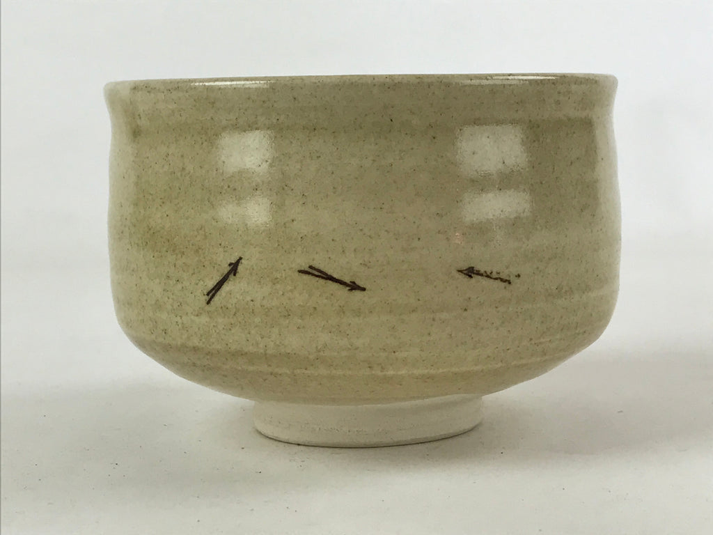 Antique Japanese Green Tea Ceremony Bowl Vtg Beige Pine Tree Matcha Chawan CHB4