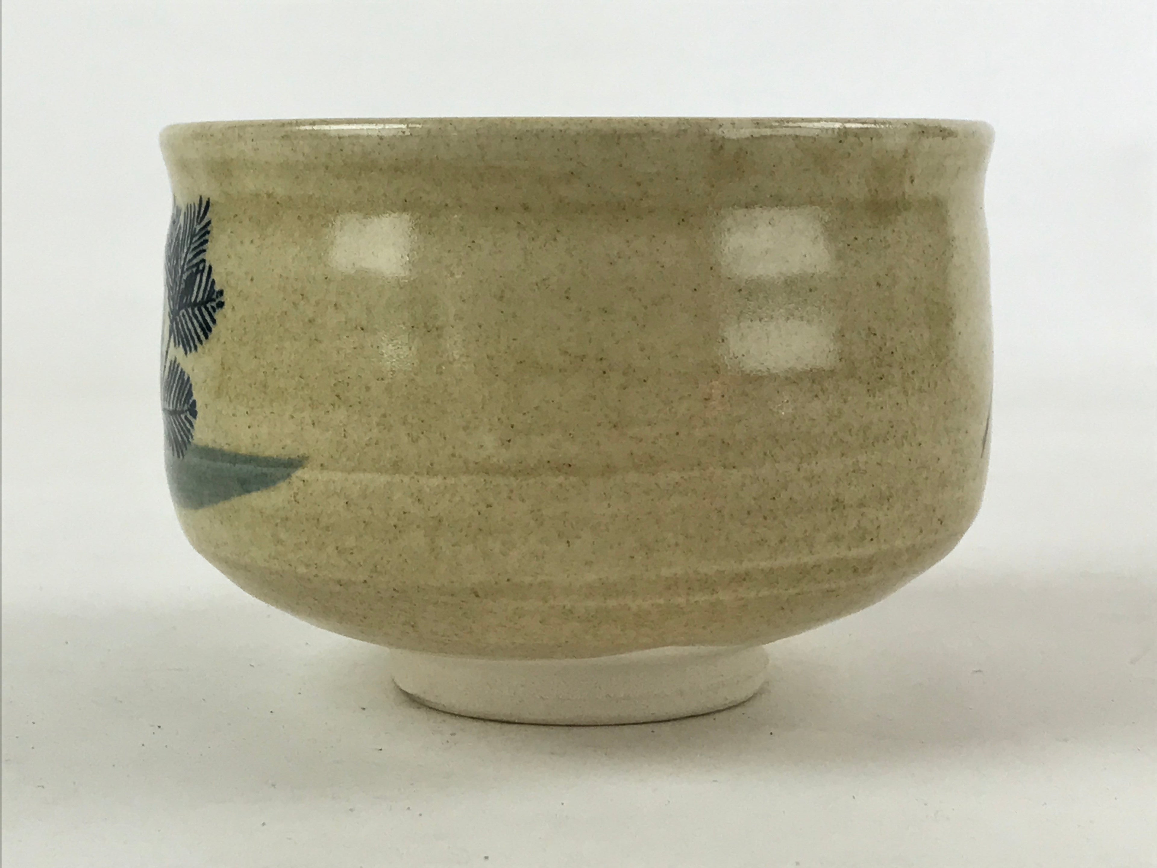 Antique Japanese Green Tea Ceremony Bowl Vtg Beige Pine Tree Matcha Chawan CHB4