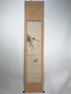 Antique Japanese Hanging Scroll Kakejiku Bird Flower Painting Kacho Color KJ186