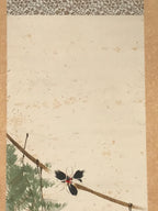 Antique Japanese Hanging Scroll Kakejiku Bird Flower Painting Kacho Color KJ186